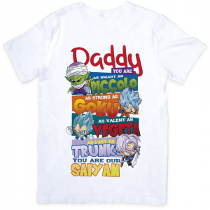 Personalised daddy t-shirt with Dragon Ball Z characters including Piccolo Goku Vegeta and Trunks with colourful text design